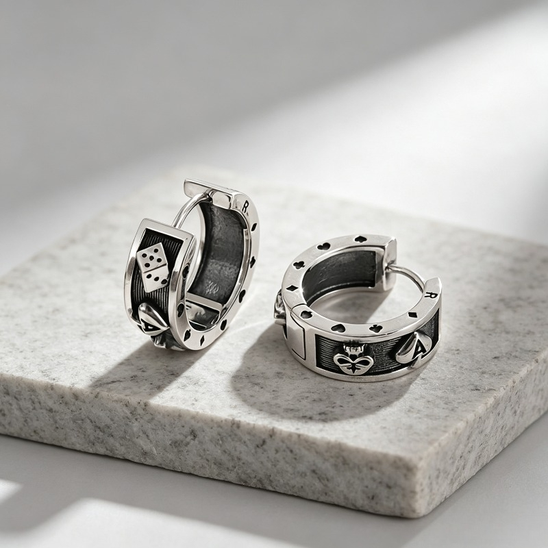 Poker Dice Element Embossed Ear Studs